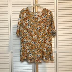Time and Tru Floral Round Neck Short Sleeve Ruffle Hem Top XXL